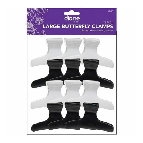 Diane Butterfly Hair Clamps Large Assorted Black and White Hair Styling Accessory 12Ea